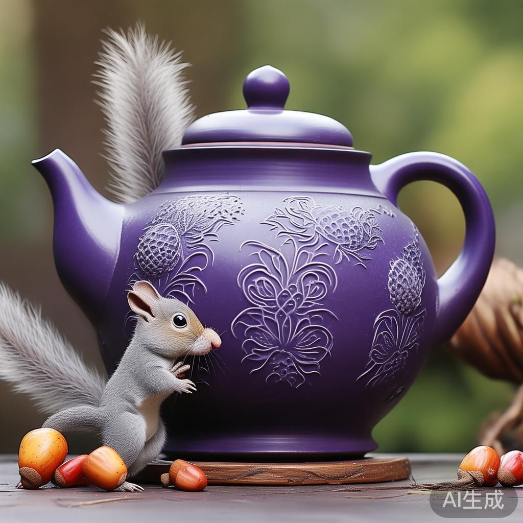 宜兴紫砂壶 丰收 松鼠