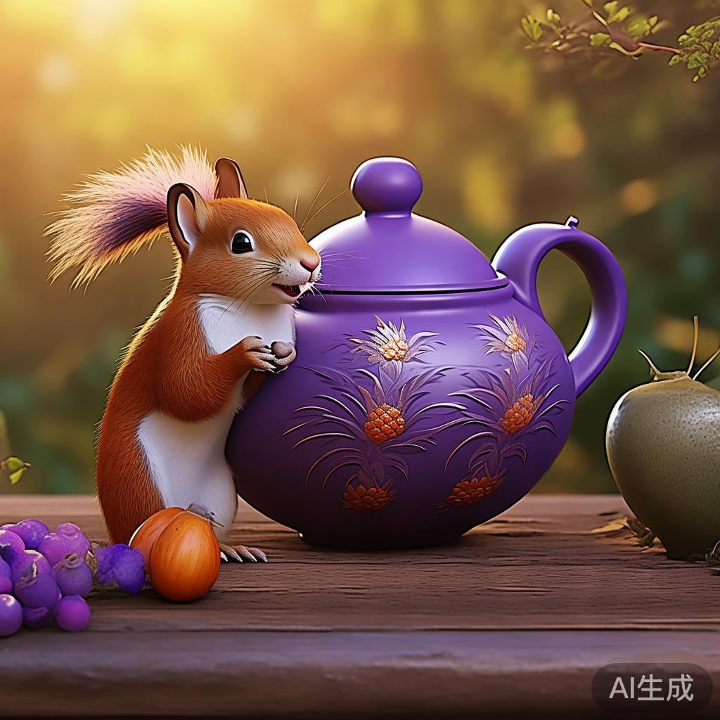 宜兴紫砂壶 丰收 松鼠