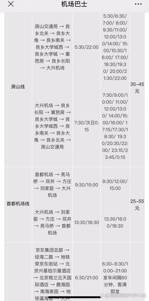 北京南站到机场大巴时刻表