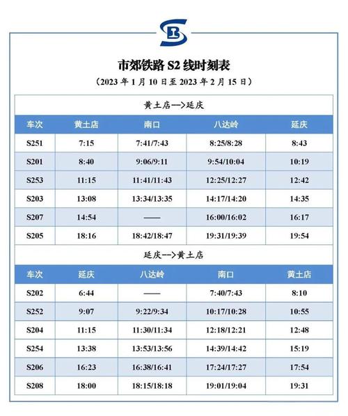 北京市郊铁路s2线时刻表