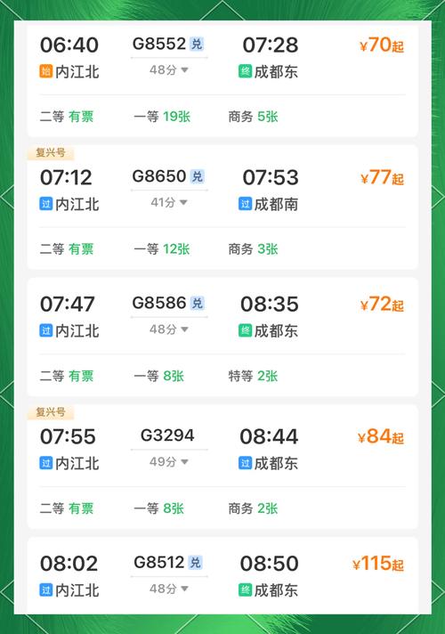 成都东站到资阳的高铁时刻表