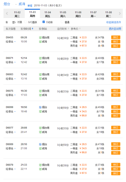 烟台到上海动车时刻表查询