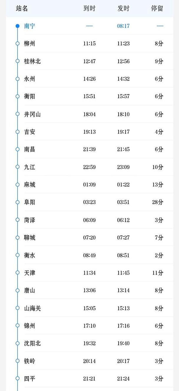 哈尔滨至北京列车时刻表