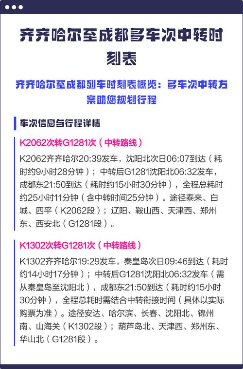 齐齐哈尔到成都火车时刻表