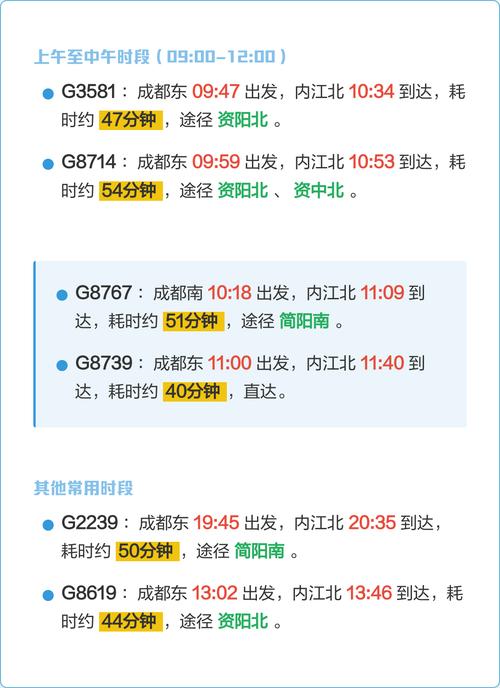 成都到内江的高铁时刻表
