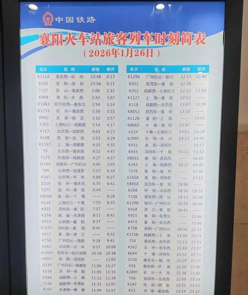 北京至襄阳火车时刻表