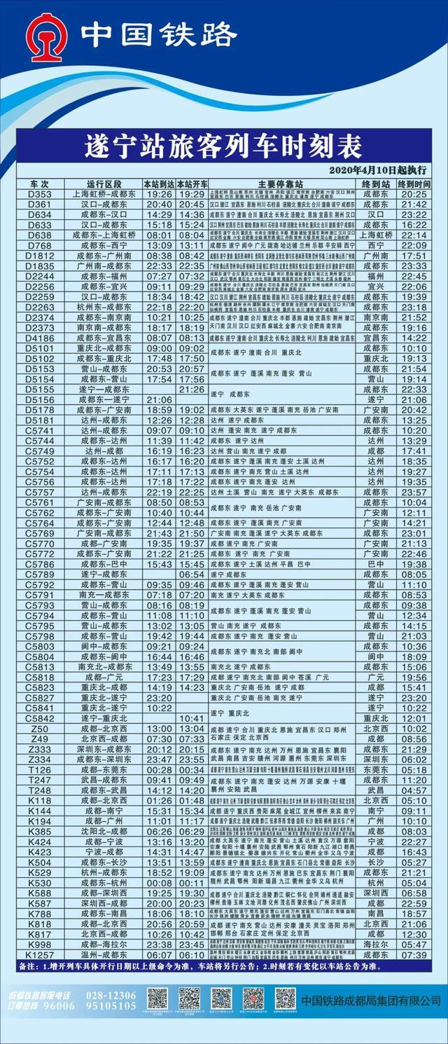 成都东到遂宁火车时刻表