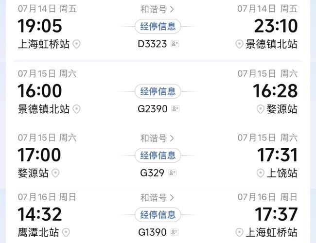 上海到婺源高铁时刻表