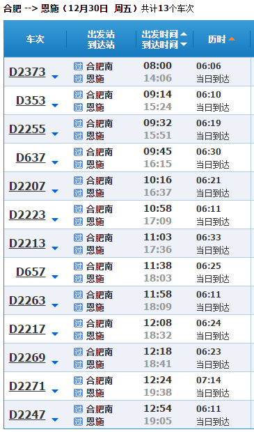 上海到婺源高铁时刻表